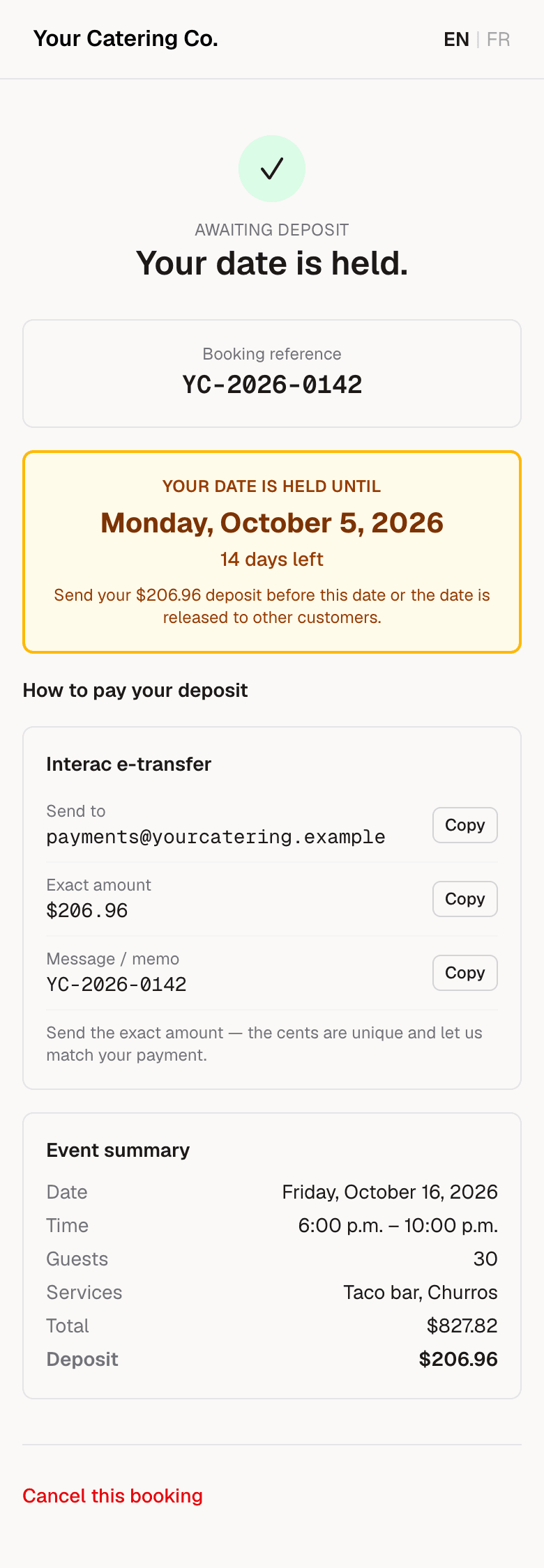 Pay the deposit